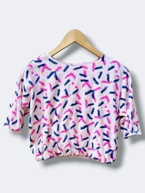 Stem Top Girls 7 Pink Bubble Hem Brushstroke Print Dolman Cotton Lined Back